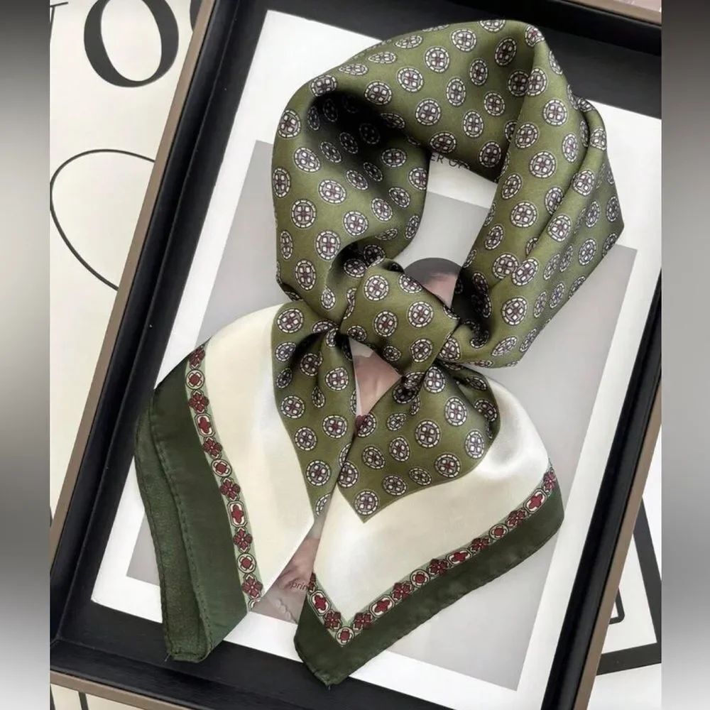 Olive Green Patterned scarf N1287